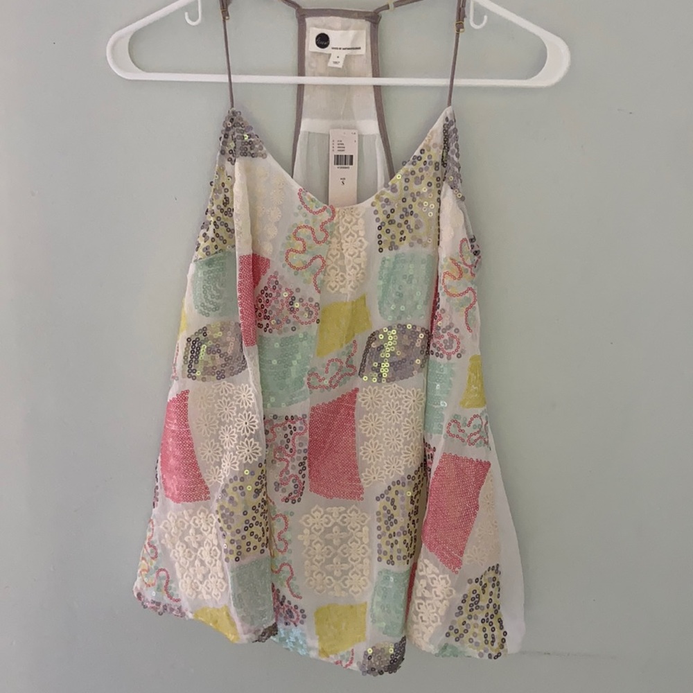Anthropologie Sequined Racerback Blouse